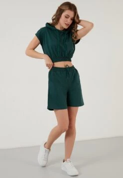 LELA Two Piece Set - Regular Fit - Shorts - Dark Green Melange -Selecteer Dameswinkels 139bc29e439347ffaf3b3875fbfdc217