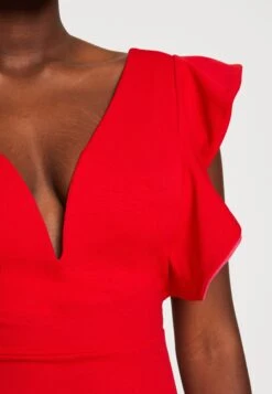 Wal G V Neck Ruffle Sleeve Midi Dress - Jerseyjurk - Red/Fushia -Selecteer Dameswinkels 4236d293106d457b9ca079690e2cb211