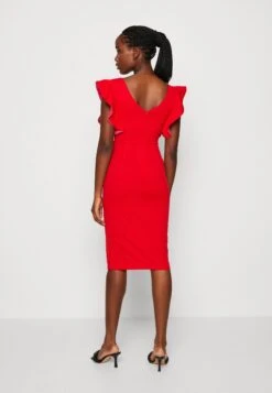 Wal G V Neck Ruffle Sleeve Midi Dress - Jerseyjurk - Red/Fushia -Selecteer Dameswinkels 42818d2afbc6404dae02c557ea3d45b7