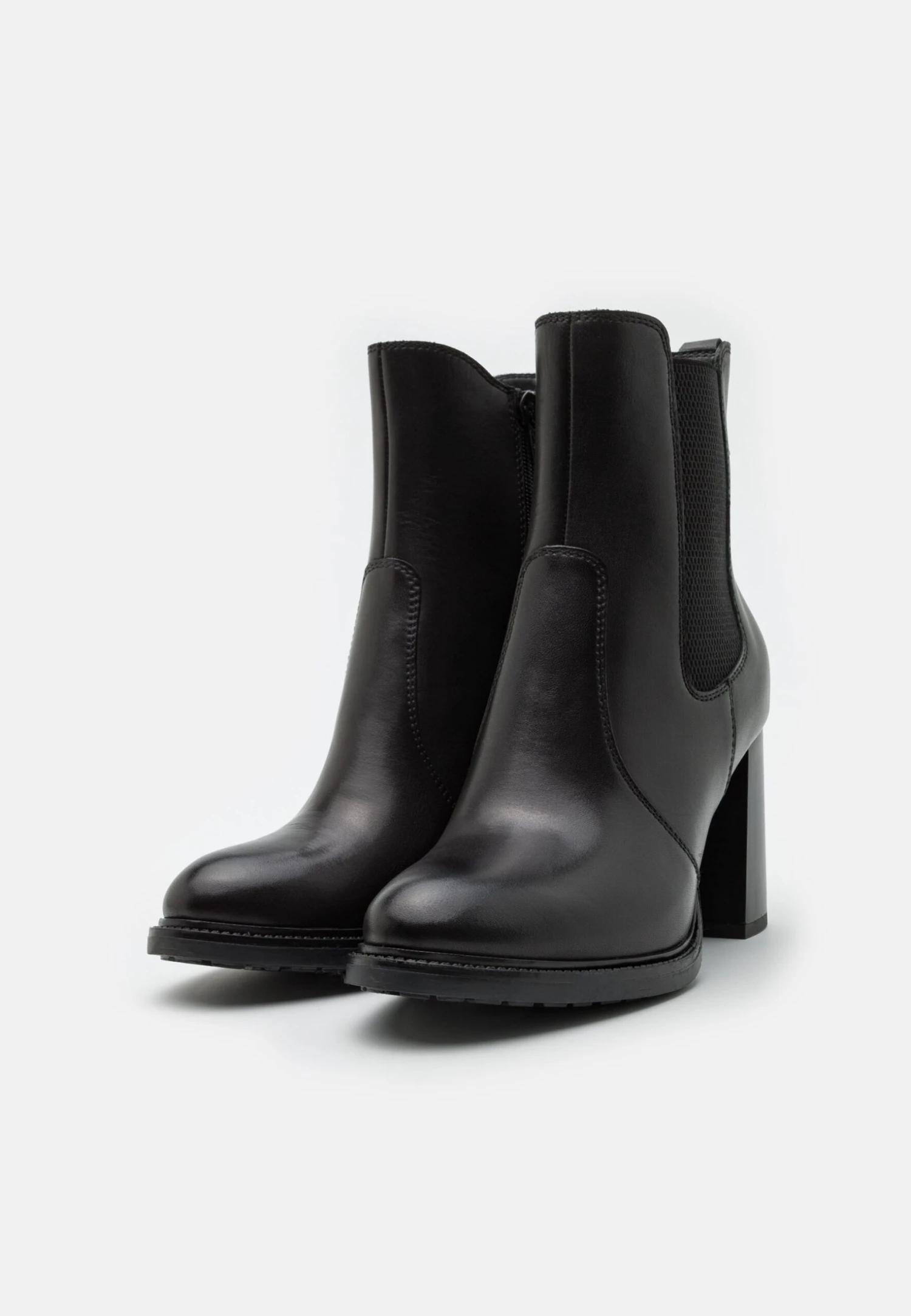 Leather- Enkellaarsjes Met Hoge Hak - Black 5 Leather- Enkellaarsjes Met Hoge Hak - Black - Afbeelding 3