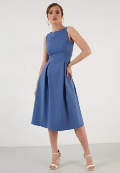 LELA Crew Neck Pleated Midi - Cocktailjurk - Indigo -Selecteer Dameswinkels d3dc9593b1df4c7cbf358112bee42558