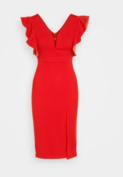 Wal G V Neck Ruffle Sleeve Midi Dress - Jerseyjurk - Red/Fushia -Selecteer Dameswinkels d5fefe73bf644fde8b09ab095f76e014